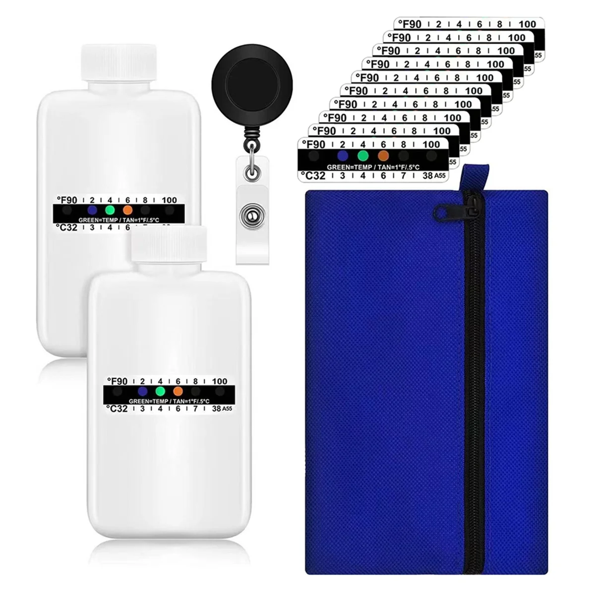 14Pcs Urine Test Complete Kit:2 Portable Empty Bottles,10 Adhesive Temperature Sensitive Test Strips and Keychain