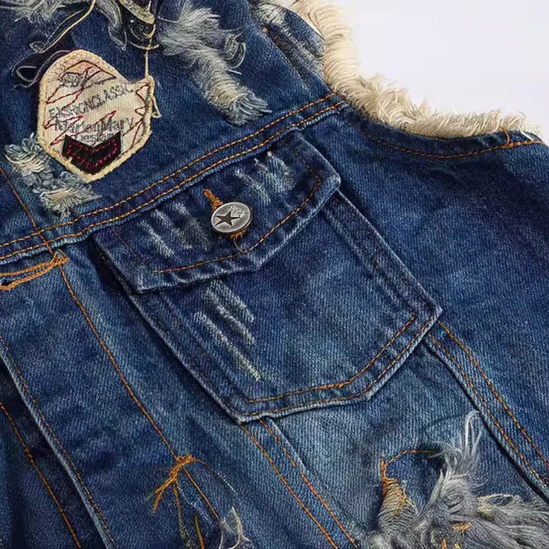 Spring Summer Men\'s Denim Vest Fashion Male Hip Hop Patch Hole Waistcoats Male Night Club Party Jeans Sleeveless Jacket Clothing