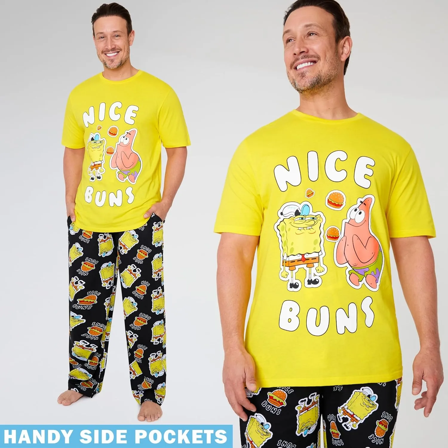 Potdemiel SpongeBob SquarePants Pajama Cartoon Adult Kids T-Shirt & Wide-leg Pants Set Family Summer Quick-dry Soft Lightweight