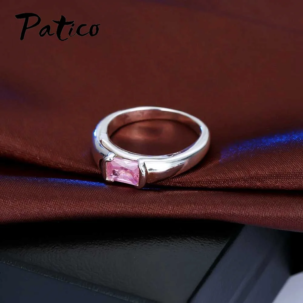 Simple Men Ring 925 Sterling Silver Wedding Rings For Women Square Black CZ Birthday Party Jewelry Russia Style Wholesale