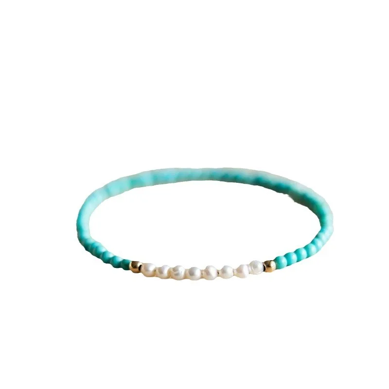 

Ultra Thin Turquoise Pearl Beaded Bracelet for Women Minimalist Single Strand Delicate Light Luxury Hand Jewelry Gifts