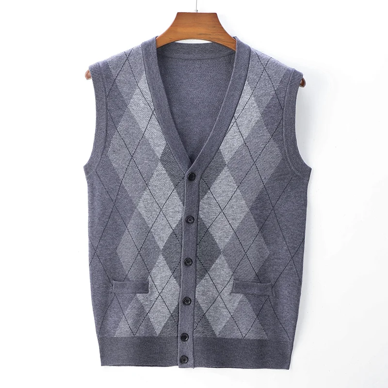 

Top Grade 6.5% Wool Men's Argyle Pattern Knitted Sweater Vest 2023 New Men Business Casual Classic Sleeveless Warm