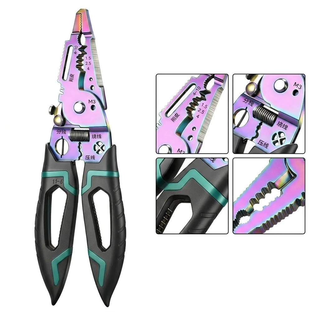 6 Inch Industrial Wire Stripper Tool with Lever Mechanism for Precise Stripping and Crimping 185mm Total Length