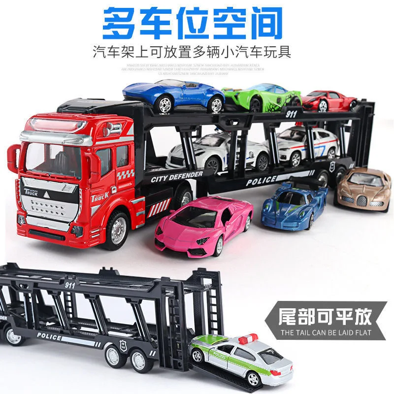 

Children's alloy toy car tractor-trailer flatbed truck transport car back to the small car model toys