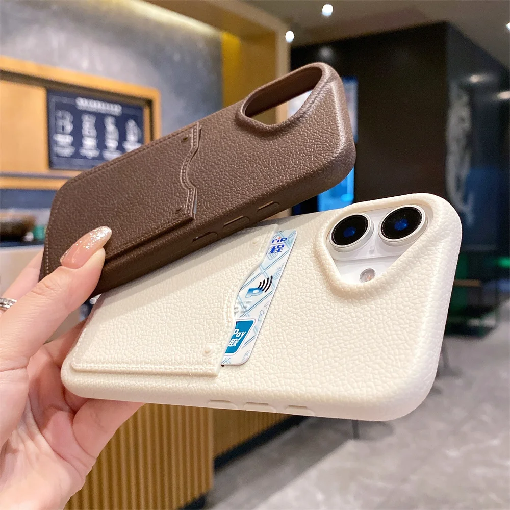 Luxury Leather Card Phone Case For iPhone 16 Pro 15 14 13 16 Pro Max Solid colour insert Card Holder Shockproof Cover 16 ProMax