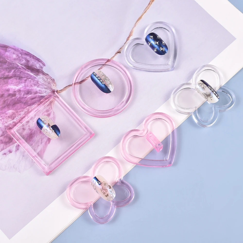

4Pcs/Box False Nail Tips Display Stand Heart Square Round Butterfly Nail UV Gel Polish Practice Training Showing Nail Art Tools