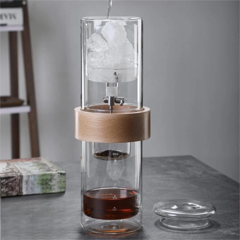 Vertical Double Glass Cold Brew Pot Wooden Collar Slow Drip Coffee Brewing Tool