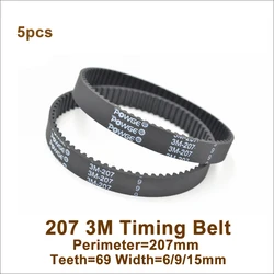 POWGE 207 3M 타이밍 벨트 이빨 = 69 폭 = 6/9/15mm 길이 = 207mm HTD3M 폐 루프 동기 벨트 HTD 3M 풀리 207-3M