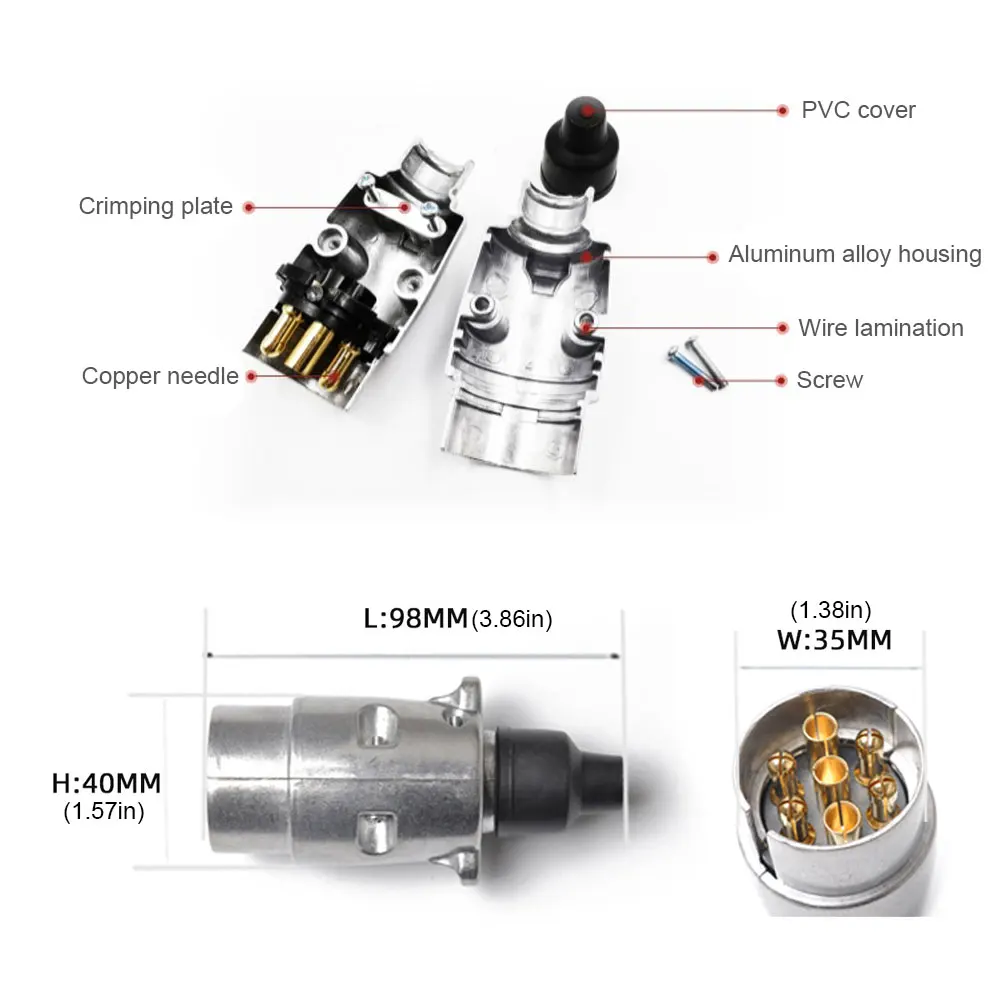 7 Pin Aluminium Alloy Plug Trailer Truck Towing Electrics 12V Connector EU Plug Adapter for Car Trailer Caravan Wiring Connector