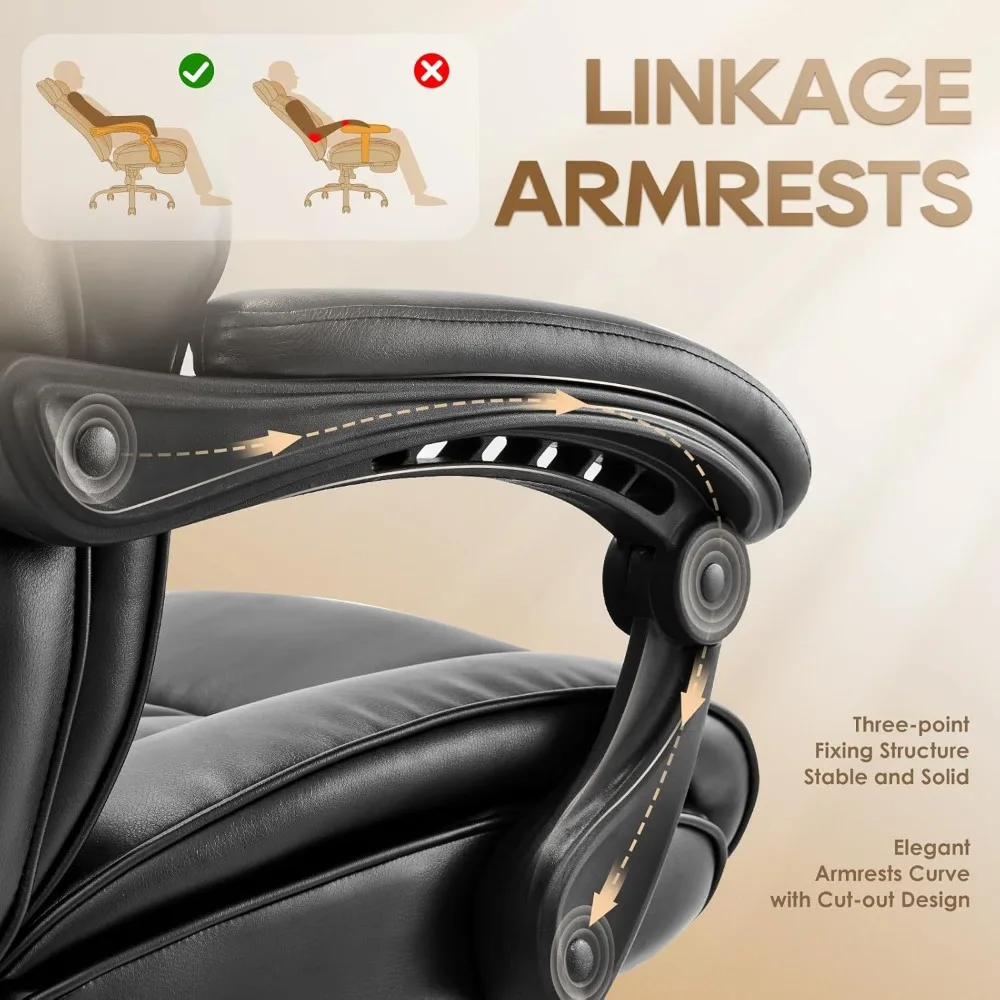 كرسي مكتب مريح عالي الظهر مع دعم قطني قابل للإزالة ومسند قدم قابل للسحب