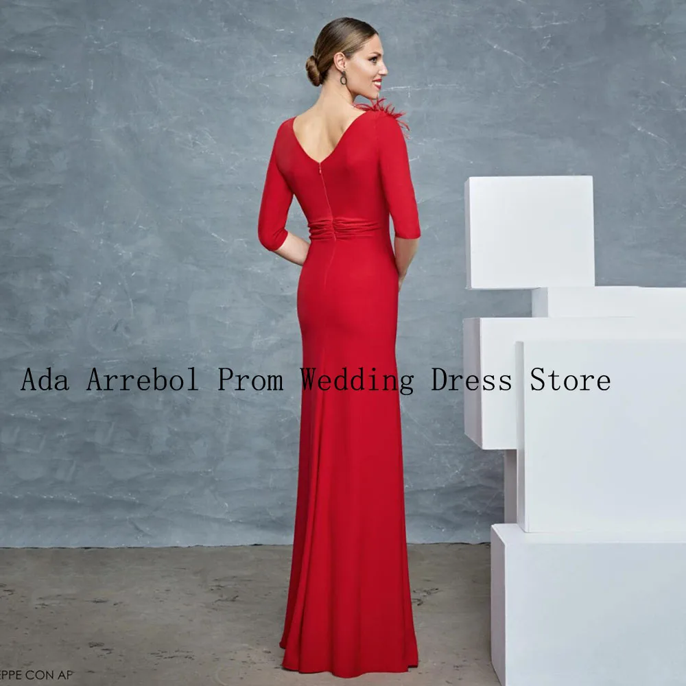 Elegant Red Mother of the Bride Dresses for Wedding  3/4 Sleeves Floor Length Party Dress Mermaid Beading  Wedding Guest Gown