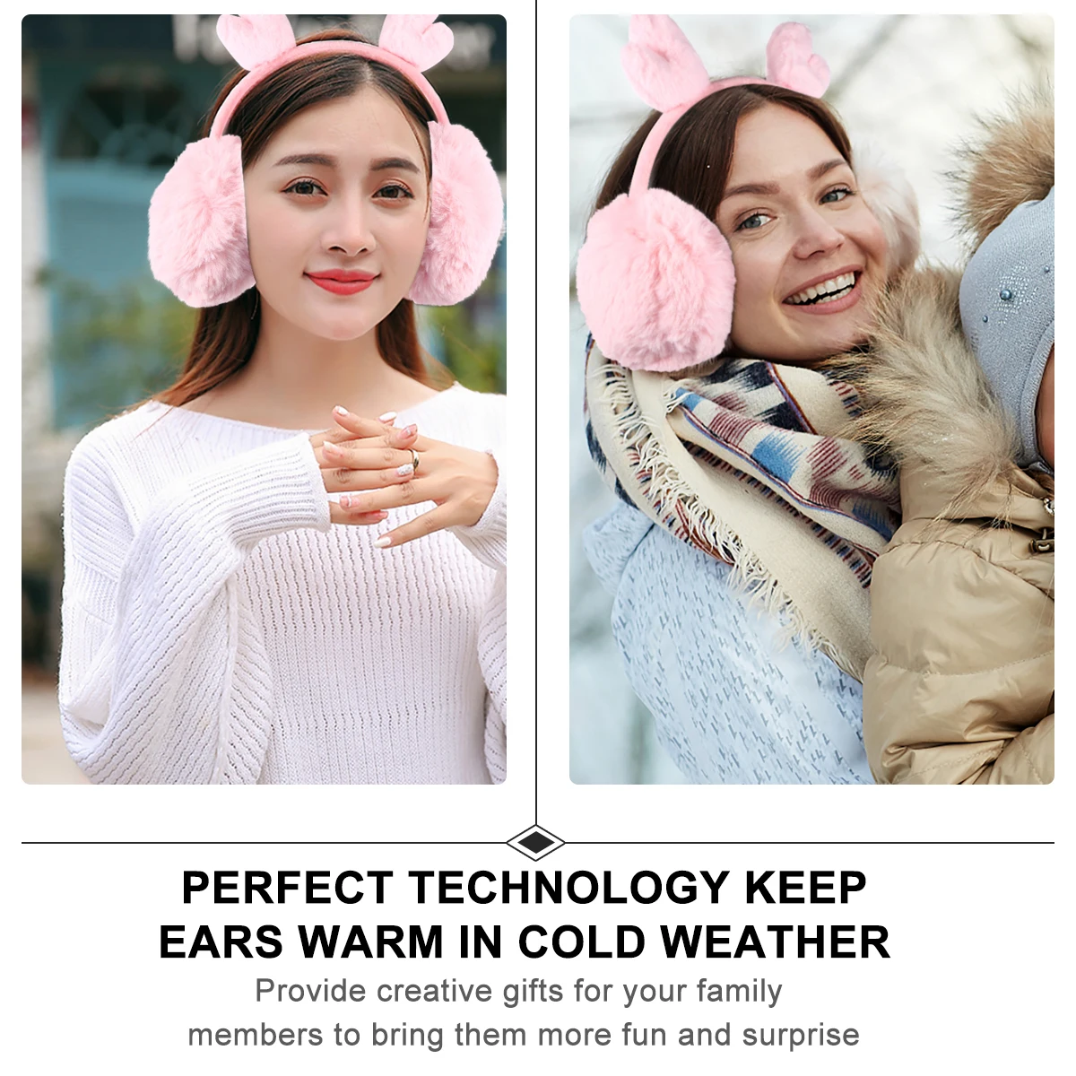 أغطية أذن دافئة قابلة للطي على شكل قرون، أغطية أذن شتوية لتدفئة الأذن للنساء مثالية للاستخدام في الطقس البارد في الهواء الطلق #2