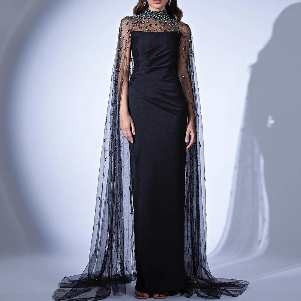 

Delicate Crystal Jersey Straight Evening Dress Fashion Floor Length High Neckline فساتين سهره نسائيه فخمة Custom Made