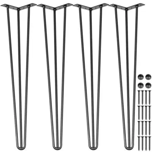 Set of 4 Heavy Duty Black Hairpin Table Legs - 16” Carbon Steel, 880lbs Capacity (220lbs Each) for DIY Desks & Tables