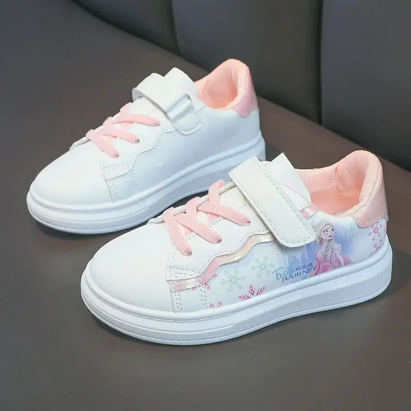 Disney girls little white shoes spring elsa new leather low top board shoes girls cartoon frozen sneakers single casual shoes