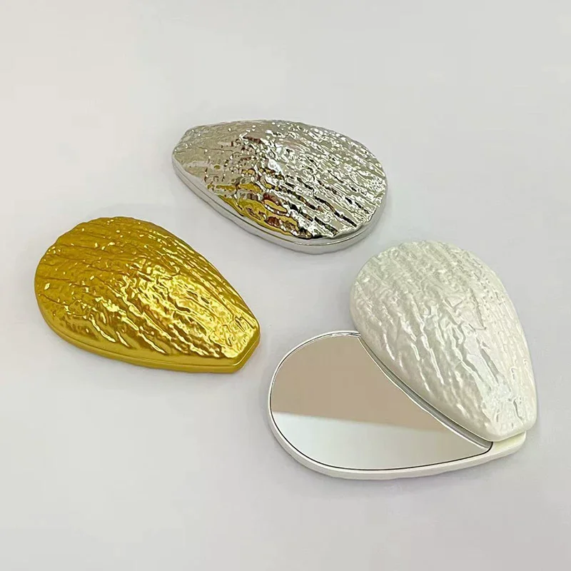 Espejo cosmético de doble cara con forma de ostra, espejo plegable deslizante, espejo de mano para niñas, espejo de tocador compacto irrompible