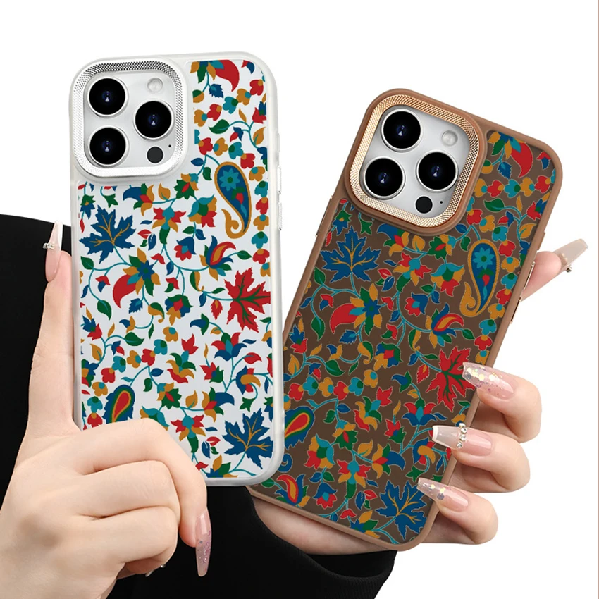 페인팅 꽃무늬 아이폰 16 15 14 13 Pro 12 11 Max Plus 16Pro TPU 베젤 폰 케이스, 도금 하드 15Pro 커버