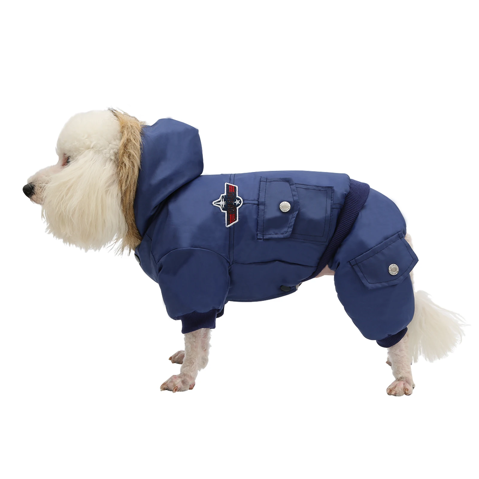 New Hooded Jumpsuit Waterproof Small Dog Apparel Airman Fleece Winter Coat Snowsuit Outdoor Dog Cat Parka Jacket Cloth