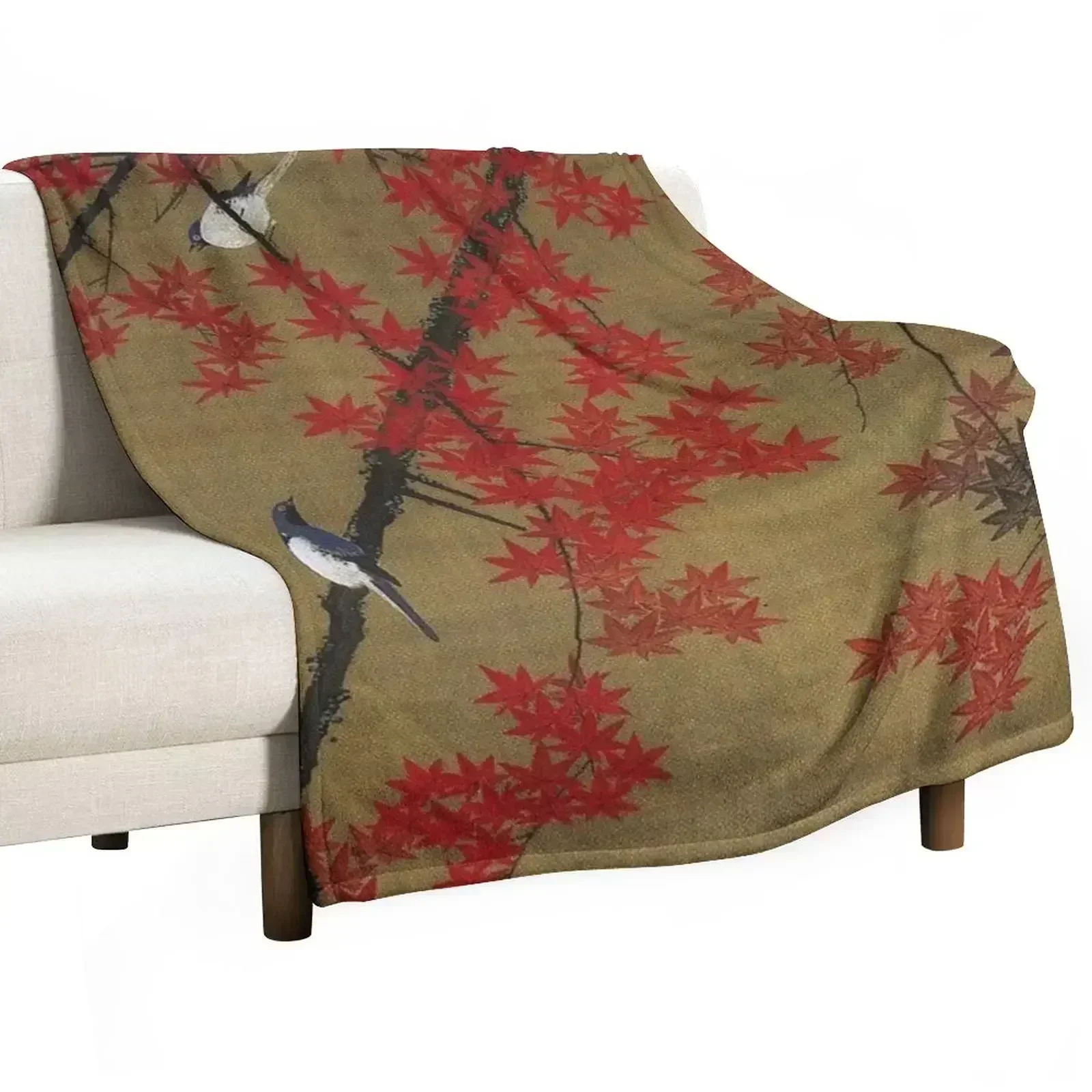 

New Favourite Artist - Jakuchu Ito - Maple Tree & Small Birds Throw Blanket wednesday Sofa Quilt Shaggy Flannel Fabric Blankets