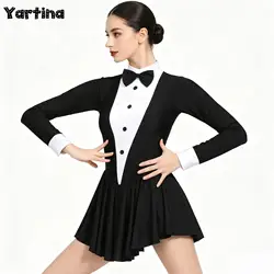 Womens Magician Leotard Adult Tuxedo Outfit Figure Skating Magician Waitress Cosplay Party Costume Long Sleeve Ballet Tights