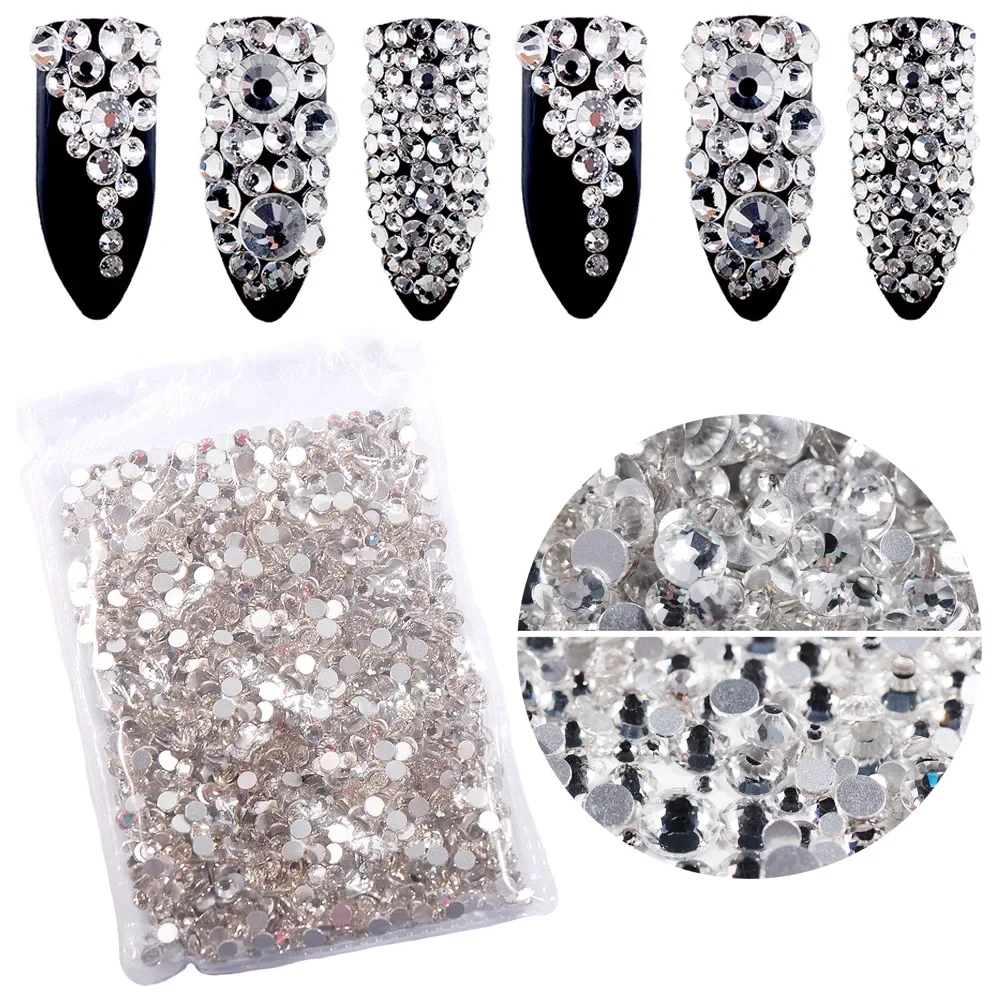 new Crystal Clear Glass Nail Art Decorations ss3 ss4 ss5 ss6 ss8 ss10 1440pcs/bag Glass Non HotFix Nail Art Rhinestones Case DIY