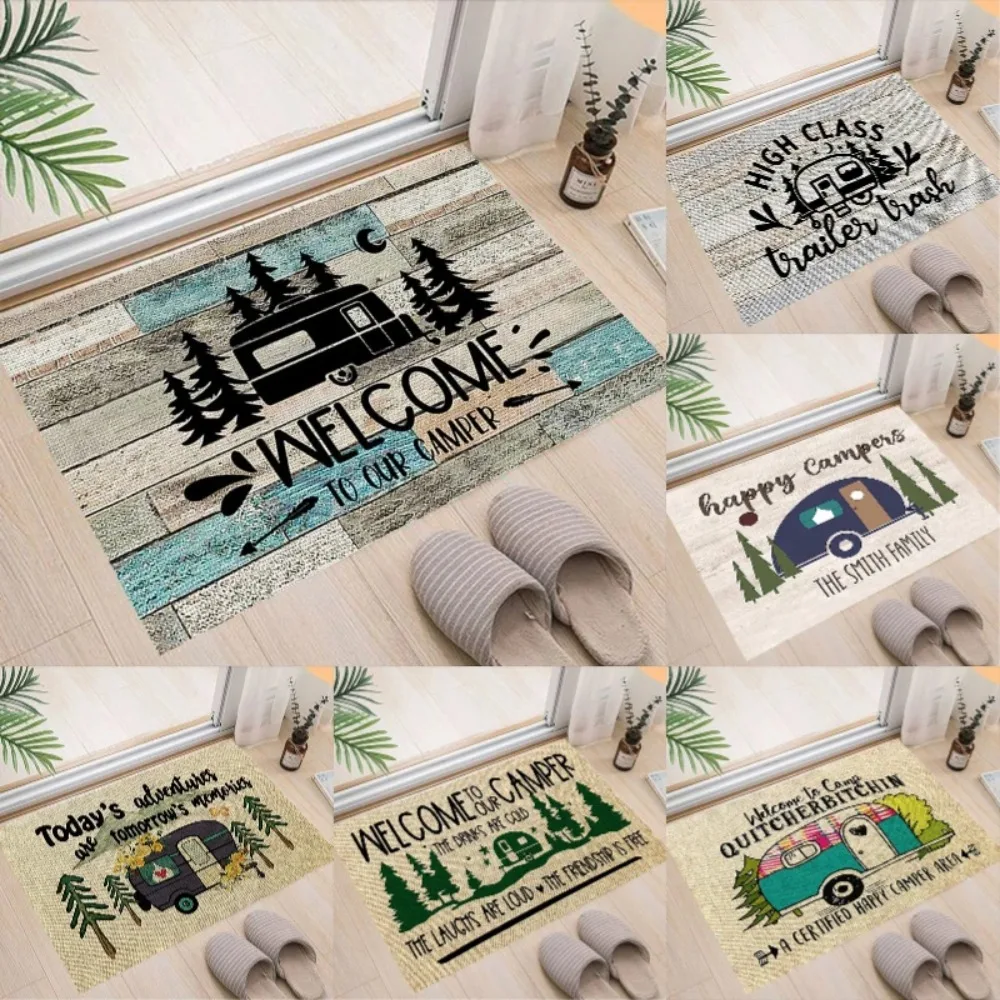 

Cartoon Camping Floor Mat Entrance Welcome Doormats Kitchen Rug Home Decor Carpet Non-slip Area Rug Anti-slip Machine Washable