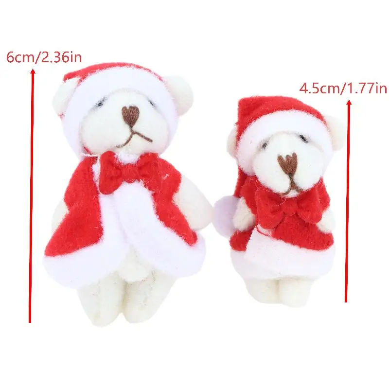 〔NN71〕5Pcs Mini Plush Christmas Joint Bear Ornament Cute Santa Bear Doll DIY Xmas Tree Holiday Pendant Decor view 6