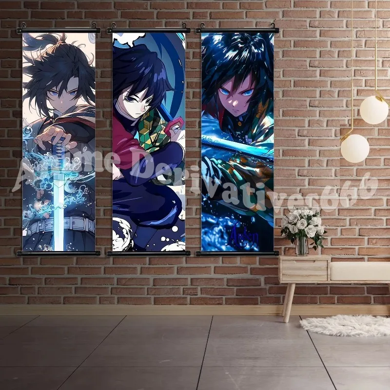 Póster de papel tapiz Demon Slayer, obra de arte de pared, pintura en lienzo, imagen impresa, rollo colgante de Anime, decoración del hogar, arte Giyu Tomioka