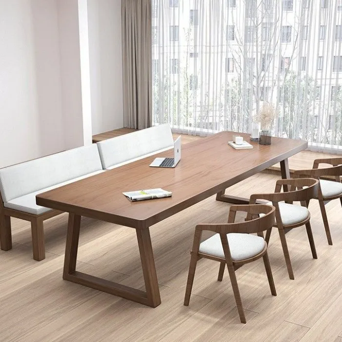 Nordic solid wood large desk simple double study table home desk living room long worktable computer table