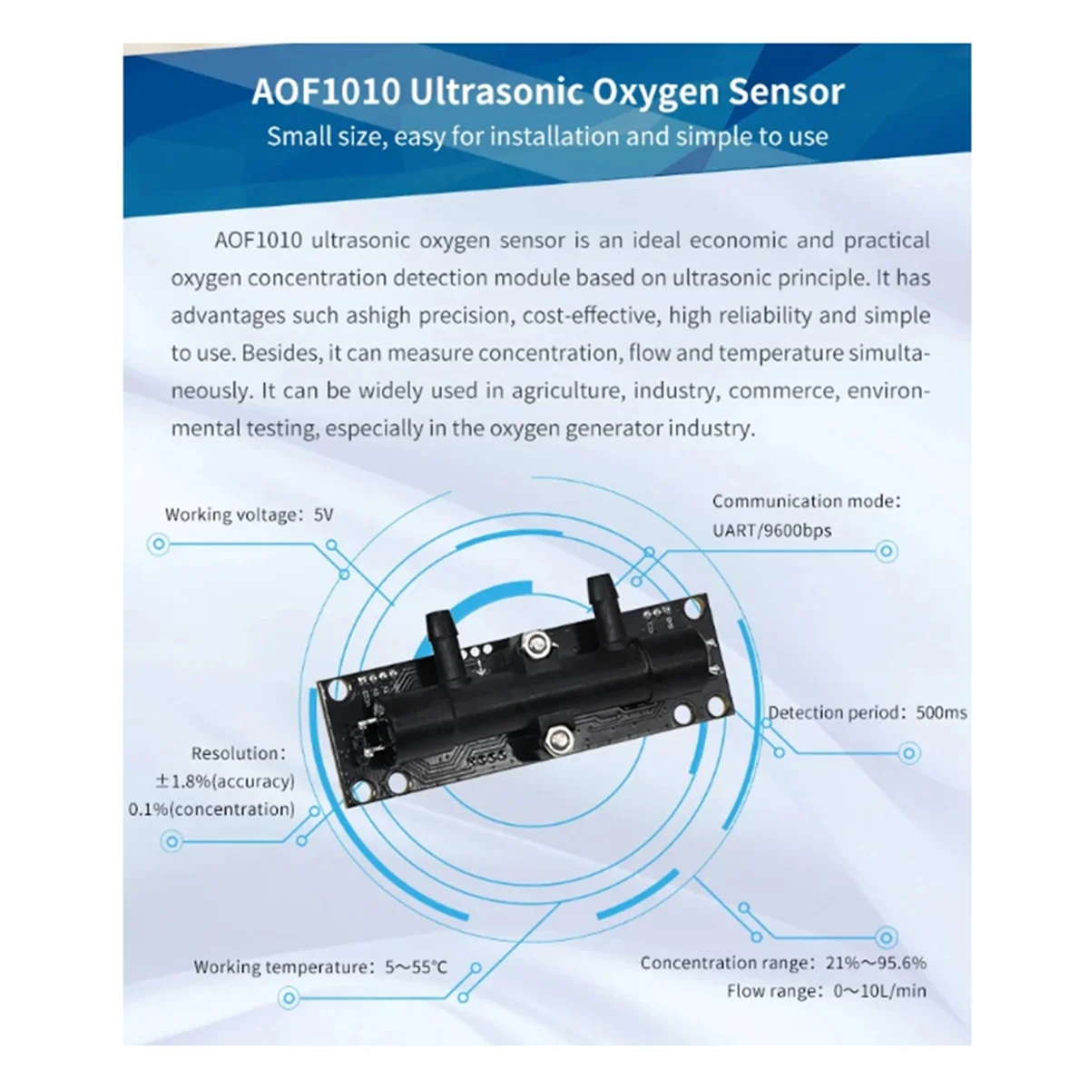 ASAIR AOF1000 Ultrasonic Oxygen Concentration Flow Sensor(B)