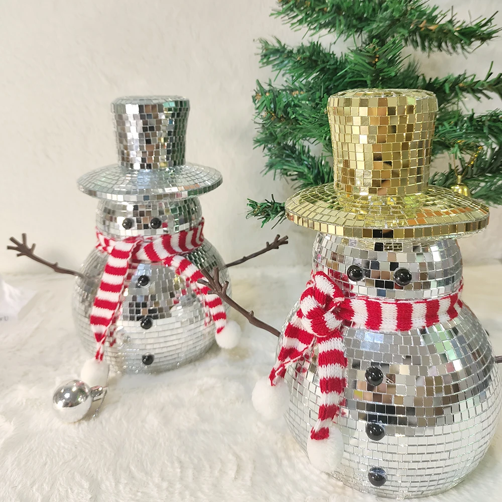 10in  Snowman Shape Disco Ball Retro Reflective Christmas Decoration Handmade Mirror Ball Disco Ball For Christmas Decor