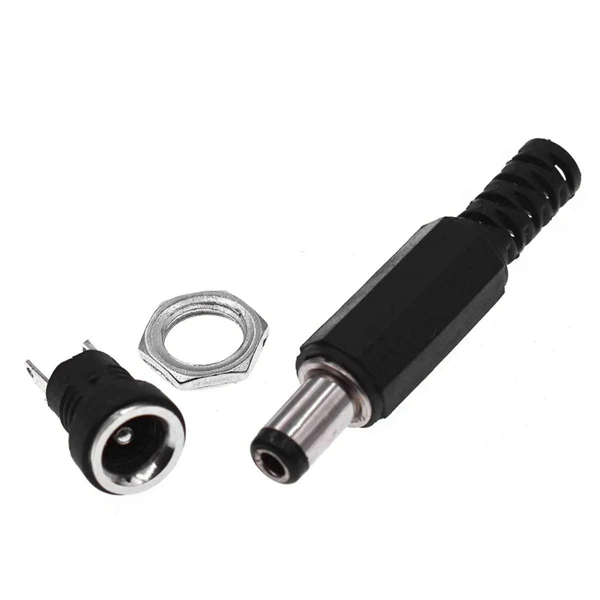 QA88X 15 Sets DC Power Connectors 5.5mm Plugs Male and Female Jack Sockets Screw Nuts Panel Mount Adapters