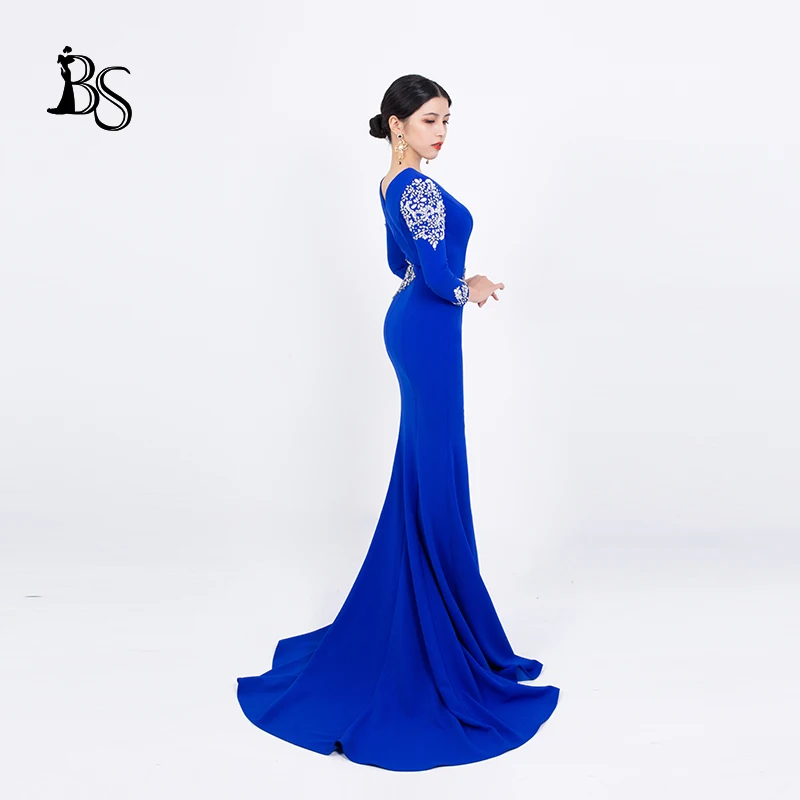 Classic Long Sleeve Beaded Women's Dress Fashion Evening Dress H385