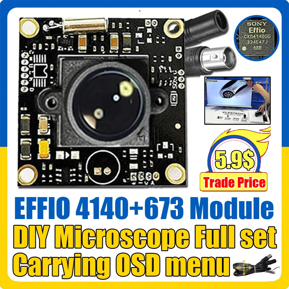 4140+673 CCTV Camera Module DIY Booster Real 800TVL Sony CCD Effio HD Chip Circuit Board 32*32mm PAL/NTSC Mini Monitor OSD Cable