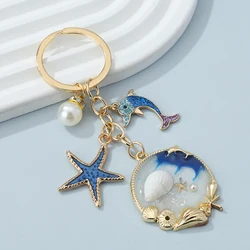 New  Starfish Conch Dolphin Pearl Enamel Keychain Beautiful Sea Beach Pendants For Making Handmade DIY Findings Jewelry