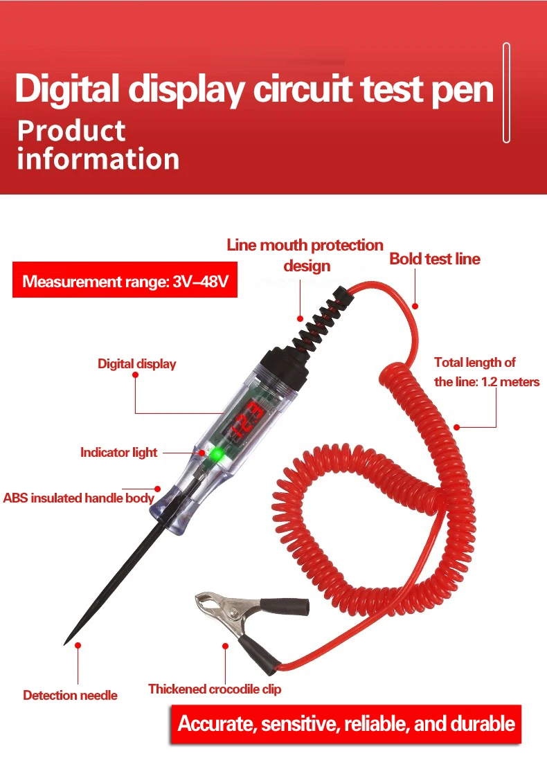 DC Car Digital Display Test Pen Circuit Test Pen Car Test Light Digital Display Test Pen Electrical Circuit Test