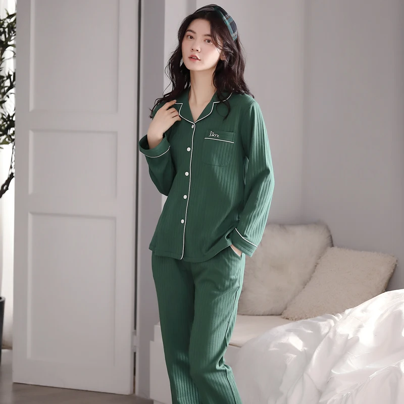 MiiOW Sexy Turn-down Collar Autumn Winter Women Pajamas Sets Soft Full Cotton Loungewear Female Loose Ladies Homewear Sleepwear