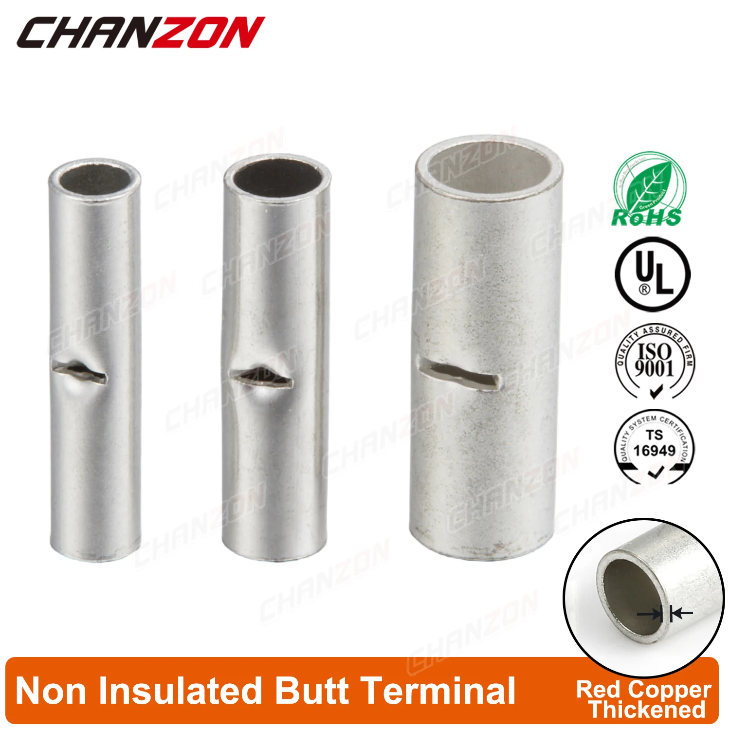 

50PCS BN1.25 BN2 BN5.5 Tinned Red Copper Non Insulated Butt Joint Wire Connectors Crimp Splices Cable Sleeve Terminals 22-10Awg