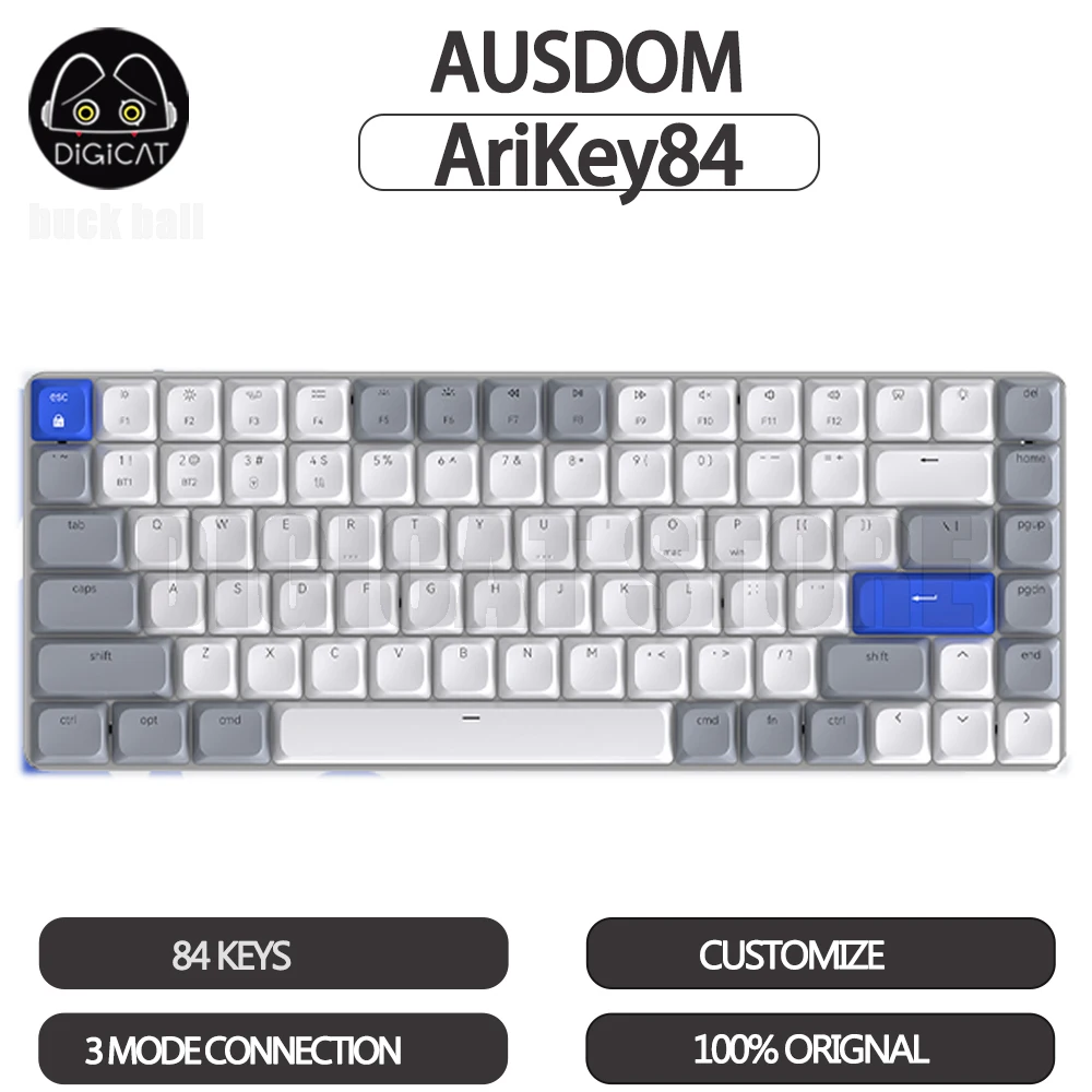 

AUSDOM AriKey84 Dwarf Switch Механическая игровая клавиатура 3 режима USB/2,4G/Bluetooth Беспроводная клавиатура Колпачки для клавиш PBT Пользовательские клавиатуры