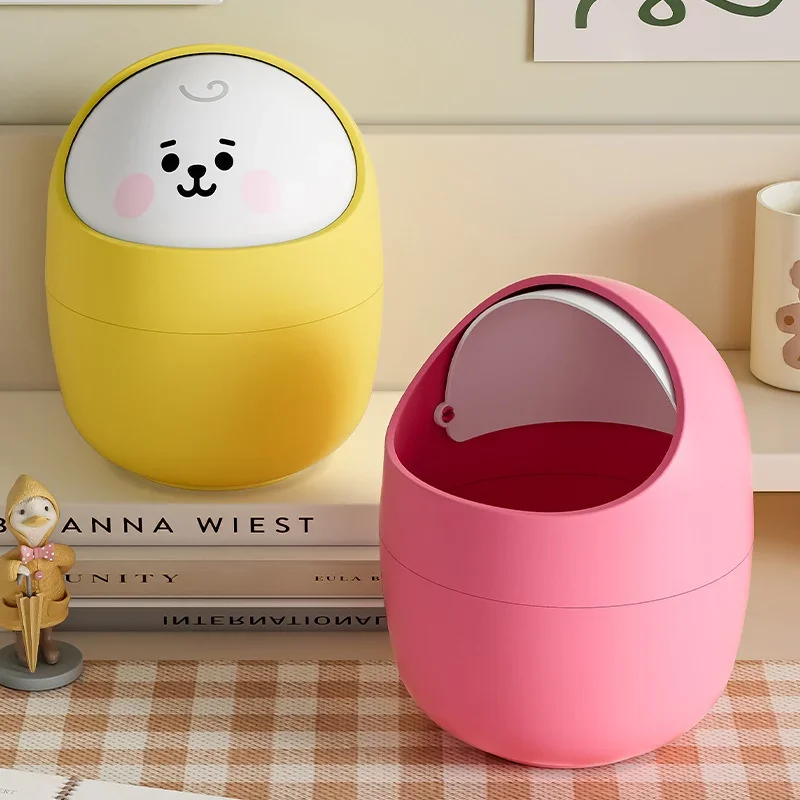 

Cartoon Desktop Household Small Garbage Bin Tea Table with Cover Cute Dormitory Bedroom Bedside Mini Storage Paper Basket