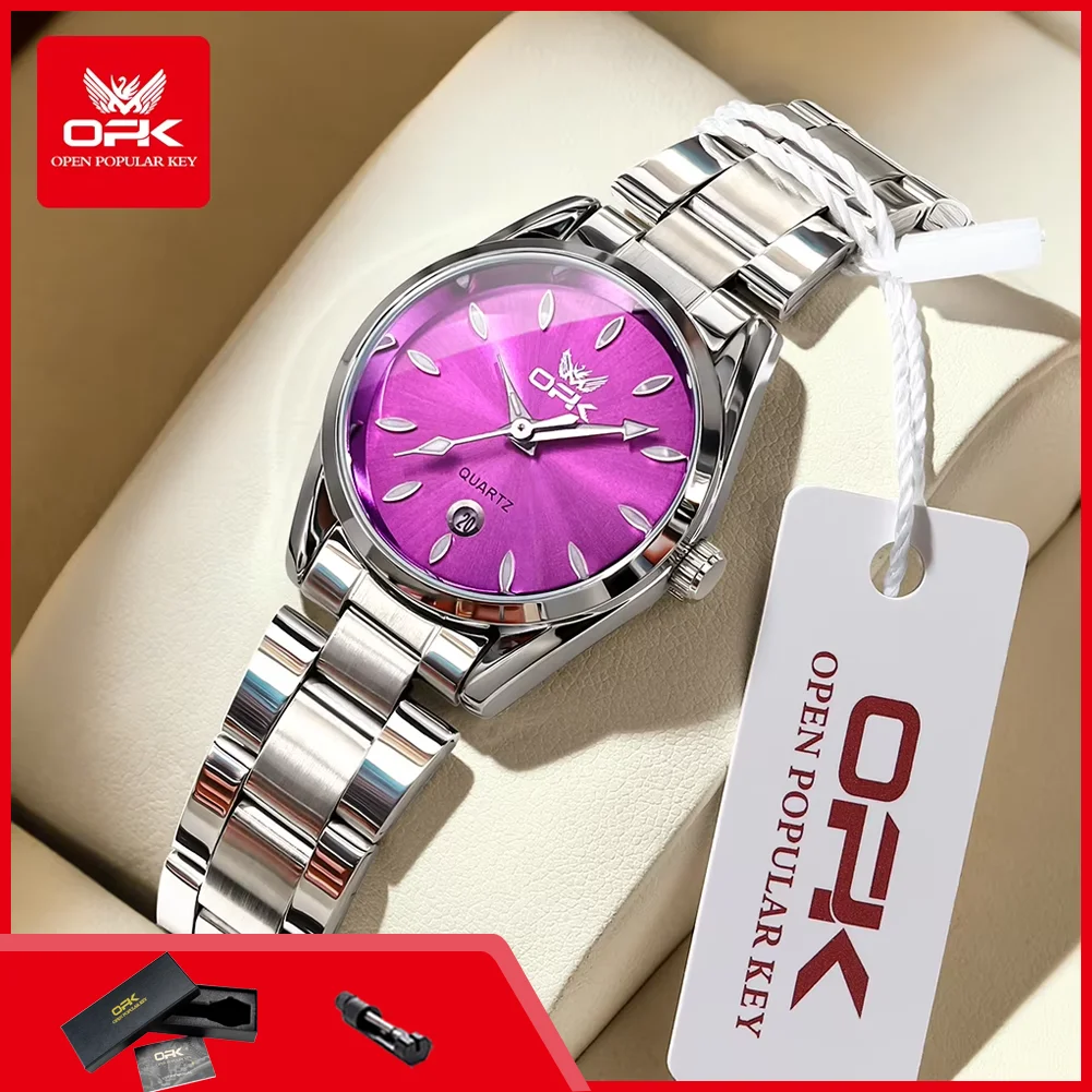 

OPK 6038 Женские часы из нержавеющей стали, водонепроницаемые, светящиеся, с датой, простые модные женские часы, оригинальные кварцевые наручные часы для женщин