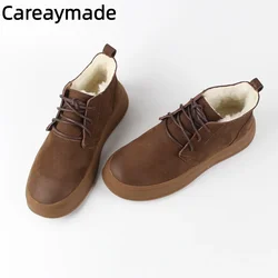 Careaymade-Genuine leather women's short shoes,Pure handmade soft reather ankle boot,cowhide winter plush wool warm casual boots