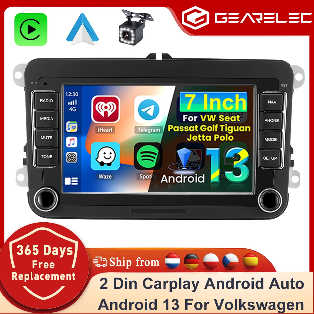 GEARELEC Android 13 Autoradio 2 DIN Carplay Scherm voor VW Volkswagen Golf 5 6 Passat Seat Skoda Touran Auto multimedia Spelen - afbeelding 2