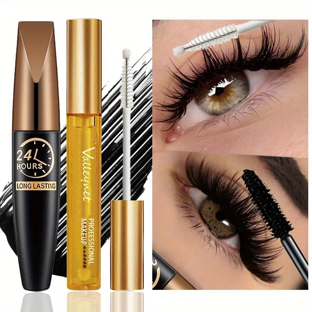 2 個/セットナチュラルラッシュケアセラム + 5D カーリングマスカラまつげカールまつげ、長持ちする防水トラベルアイメイクアップセット