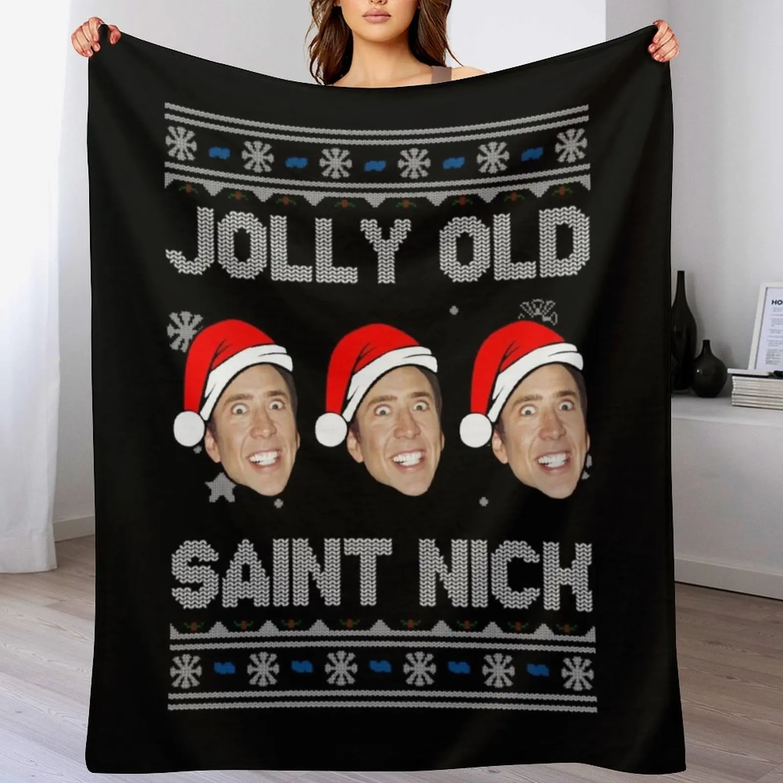 Jolly Old Saint Nick Nicolas Cage Christmas Throw Blanket heavy to sleep Furry Blankets