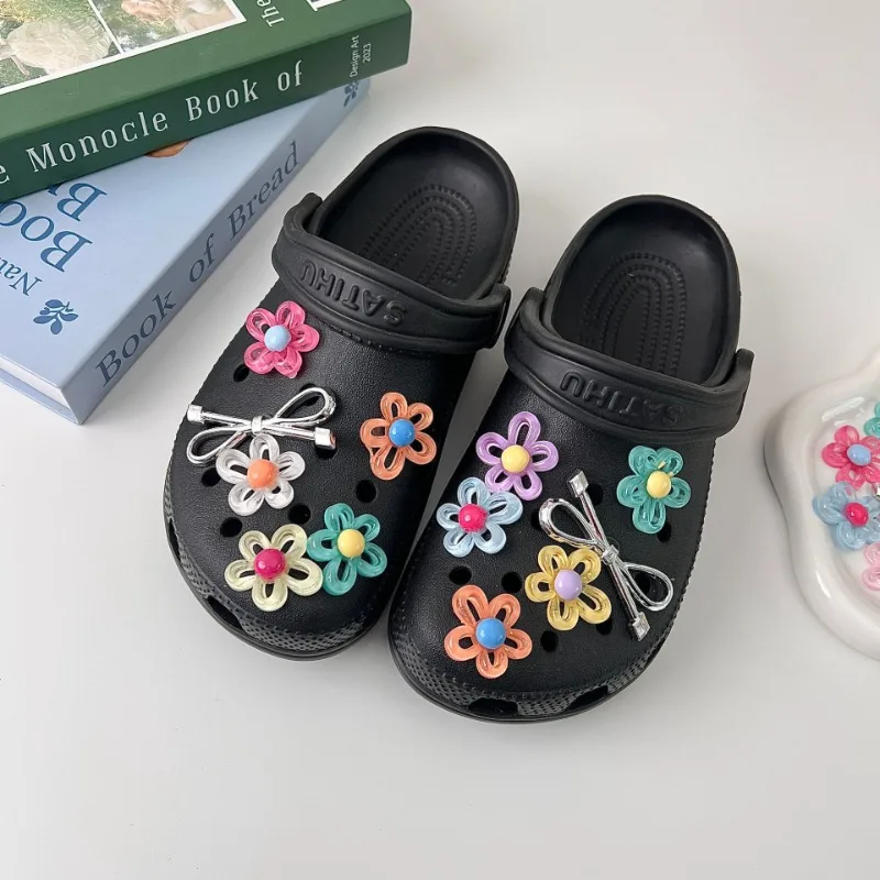 12Pcs Shoes Charms Removable Colorful Jelly Flower Bow Shoes Accessories for Girls Women Summer Shoes DIY Gifts image 2