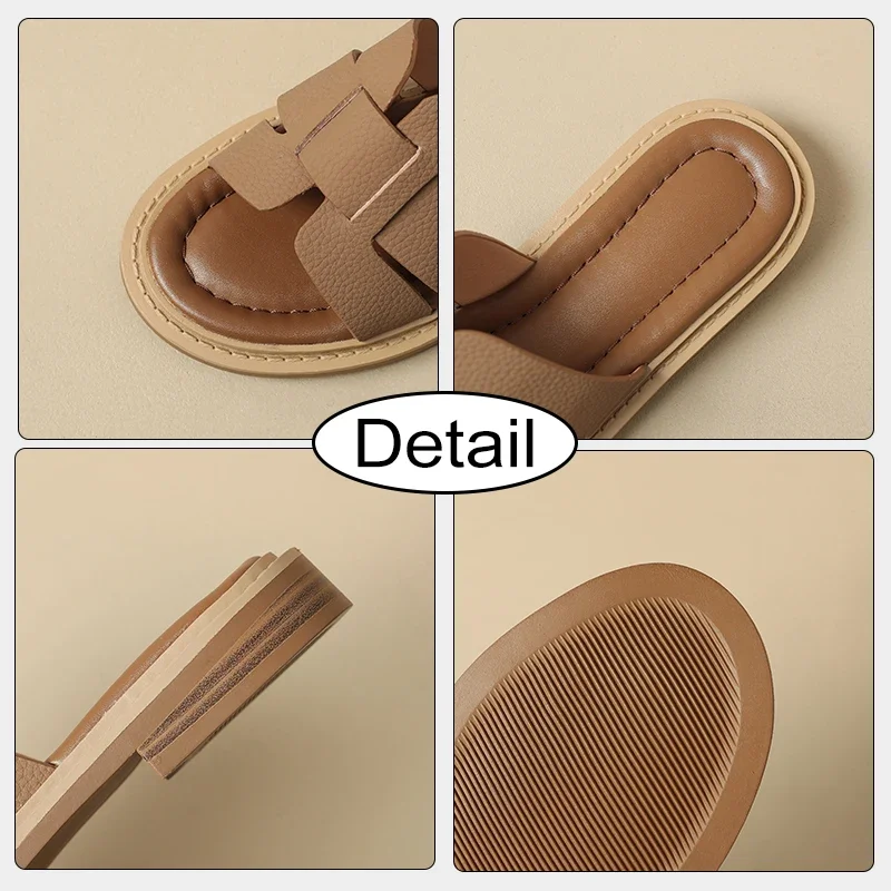 JOZHAMTA Size 34-40 Women Slides Sandals Genuine Leather Summer Low Heels Shoes Woman Home House Slippers Outdoor Casual Shoes