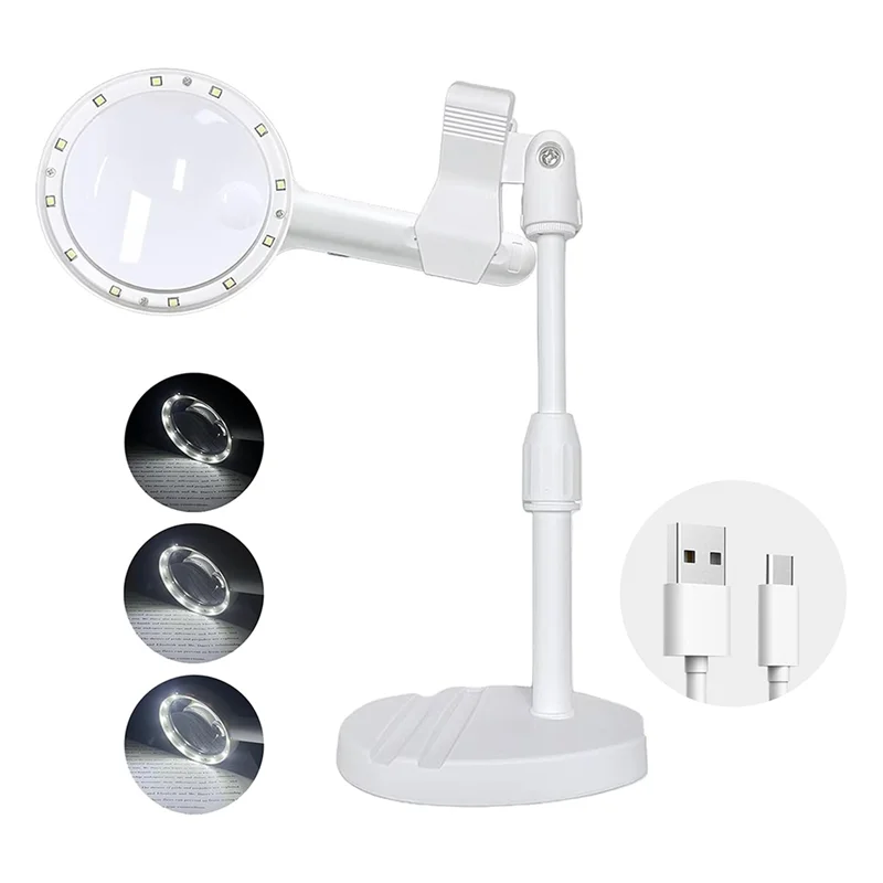 30X 60X Magnifying Glass With 12LED Lights And Stand,Lluminated Magnifier Reading Magnifying Glass With For Seniors Readab13