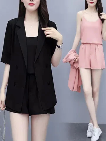 Conjunto de Traje de Cintura Alta para Mujer de Talla ande, Estilo Veraniego, Nuevo Estilo Coreano, Plones Cortos Hoa...