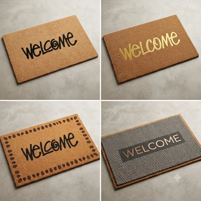 4 styles de paillassons d'entrée en fibre de coco avec impression de lettres de bienvenue, antidérapants, pour décoration extérieure